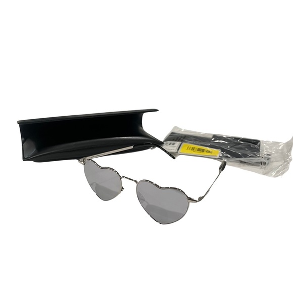 New Saint Laurent LOULOU Mirror Heart Shaped Sunglasses Silver w/ silver lenses - Picture 4 of 13